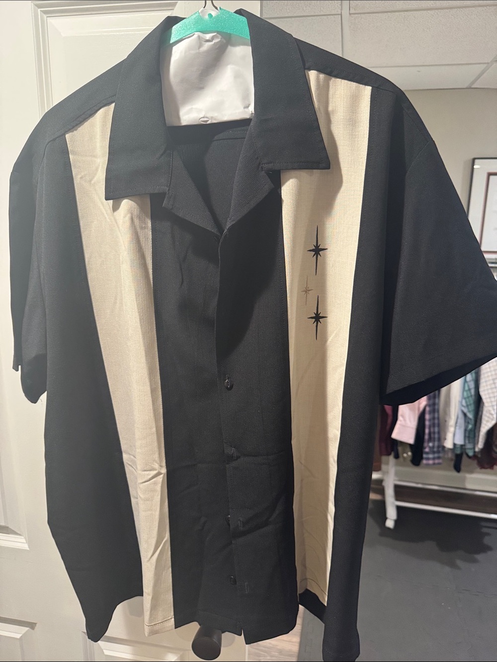 Lansky Bros Memphis Black and Cream Retro Bowling Shirt